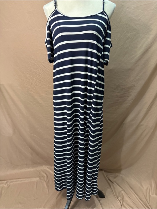 Exist Dresses & Skirts - Exist Navy & White Striped Cold-Shoulder Maxi Dress W/ Adjustable Straps